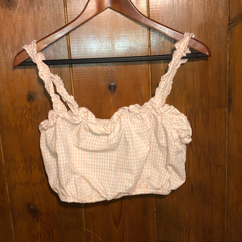 Pink & White Gingham Ruffled Crop Top